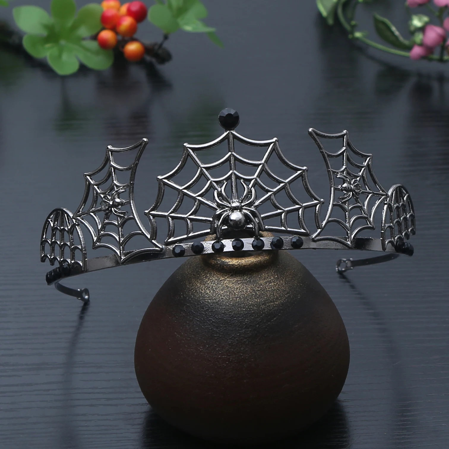1pc deusa escura estilo gótico halloween nicho design aranha web coroa headpiece bola de maquiagem vampiro role-playing coroa de cabelo