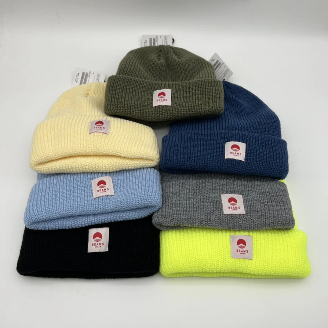 Unisex Winter Beams Caps Pasting Label Knitted Skullies Casual Loose Caps Men Women Streetwear Multicolor Couple Cold Hats