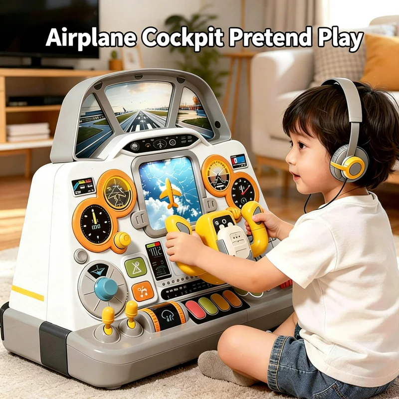 New Airplane Adventure Simulation Cockpit Playset Kids Toy with Realistic Lights & Music Educational Challenge Board Game Gift