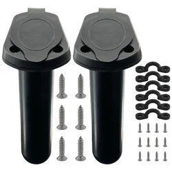 ISURE MARINE 2Pcs Flush Mount Fishing Boat Rod Holder with Cap Plastic Fishing Tackle Accessory Tool for Kayak Boat Canoe Pole