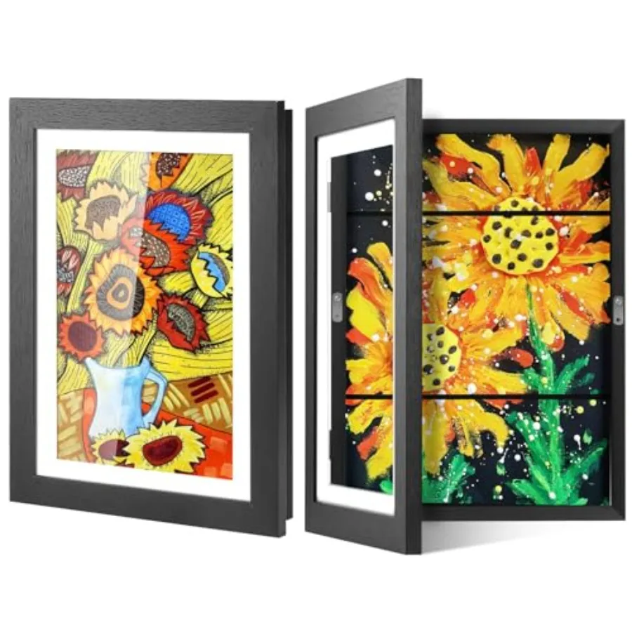 

Art Display Frame 18X13 Front Opening Changeable Artwork Picture Frames Holds 150 Pieces Black Art Display Storage for Drawing