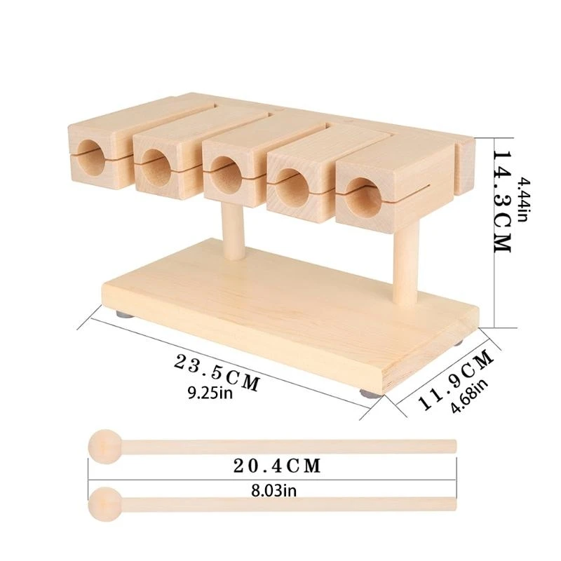 Musical Instruments Wooden Muyu Clapper 5 Tone Xylophone Percussion Instrument with Drumsticks Kids Educational