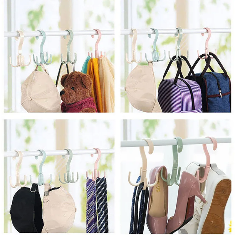 Creative Rotary Hook 4 Claws Multi-functional Wardrobe Storage Hook No Punch Tie Bag Hanger Multi-color Option Home Storage