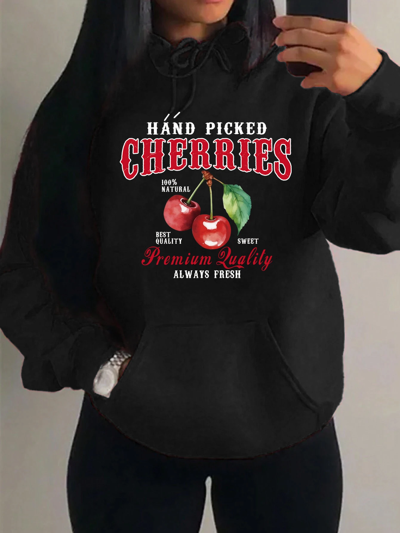 

Hand Picked Cherries Fruits Print Women Clothes Comics Loose Long Sleeves Unisex Vintage Fashion Hoodies Autumn Fleece Hoody