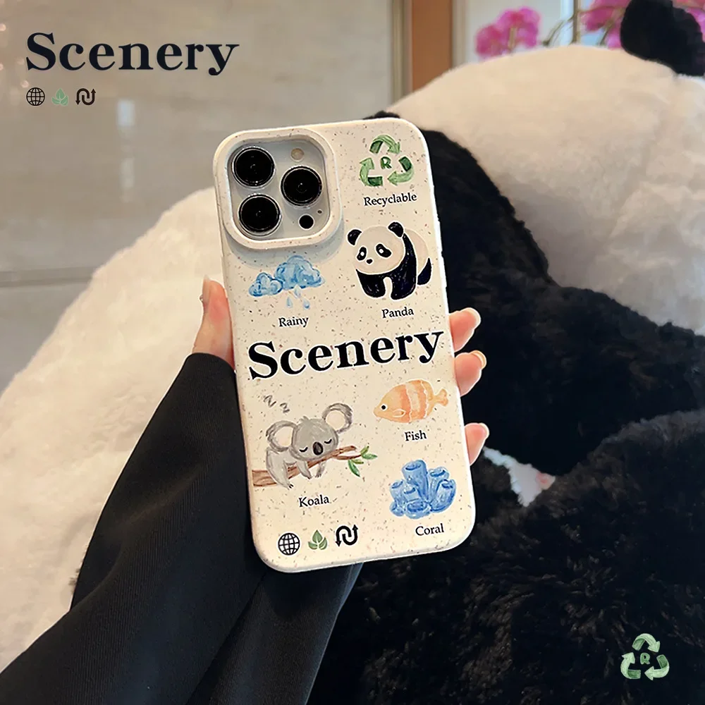 Panda koala coral oil painting Retro Phone case For iPhone 14 13 12 11 Pro Max Xr Xs 14 Plus case Cute Sweet cartoon Soft cover