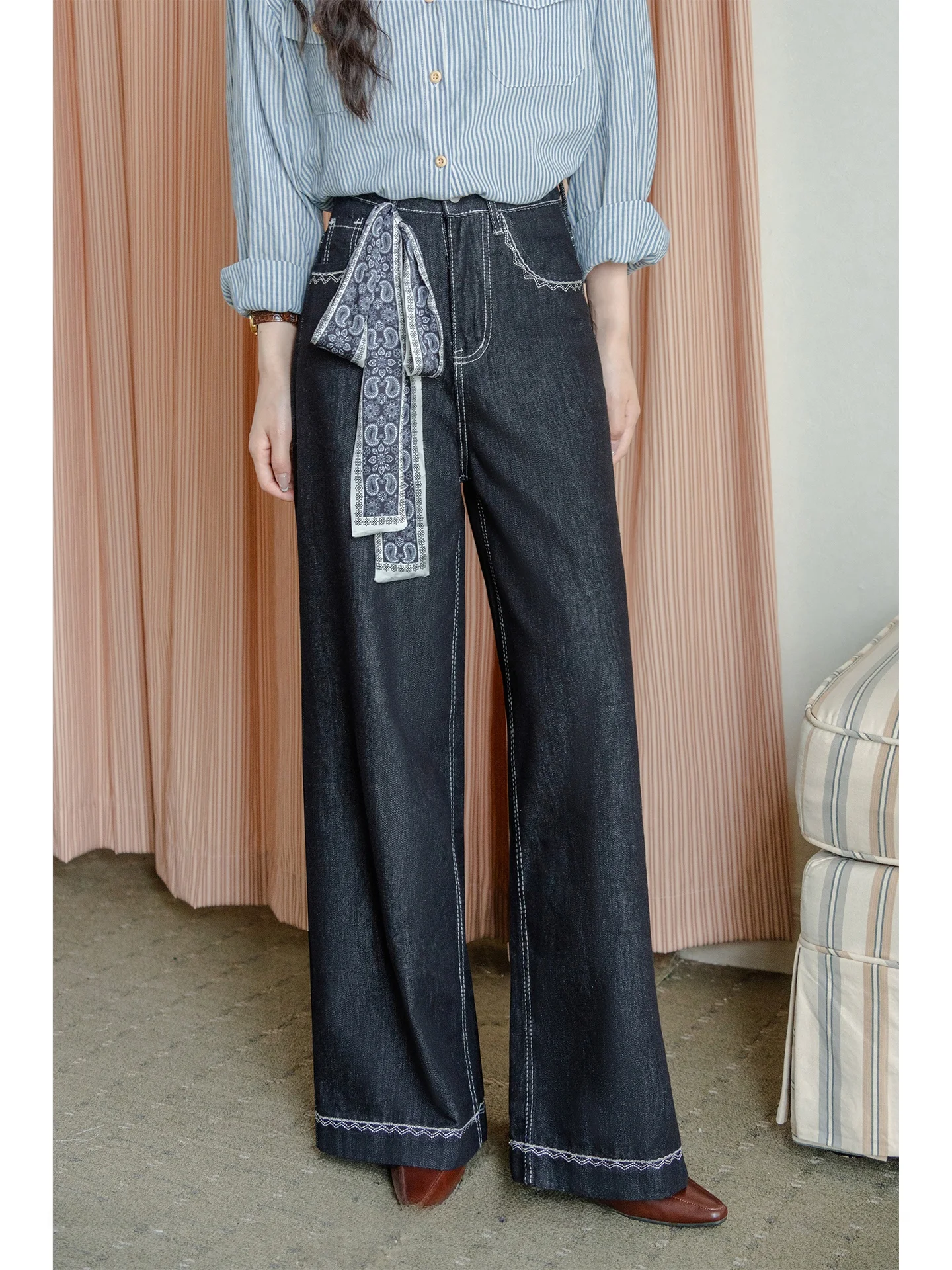 

Свободные джинсы с высокой талией и широкими штанинами, женские, темно-синие, осень 2025, новинка, комфортные, прямого кроя, для повседневной носки