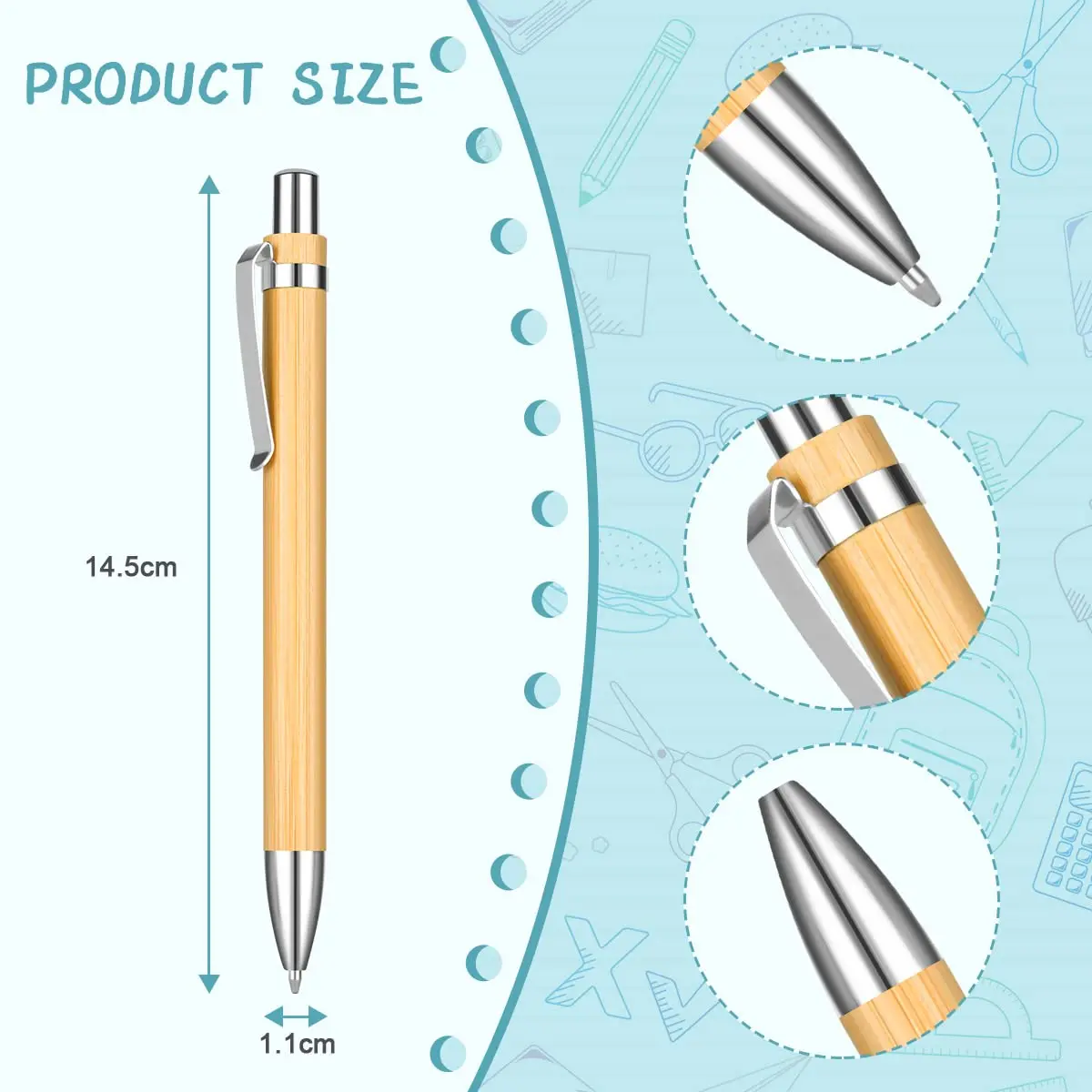 20Pcs Bamboo Wood Ballpoint Pen 1.0mm Bullet Tip Black Ink Signature Ball Pen School Wrting Stationery