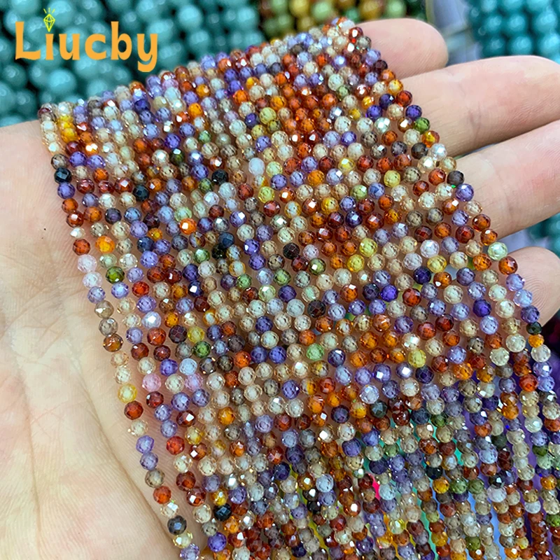 2/3 مللي متر الحجر الطبيعي الأوجه الملونة الزركون قسم الخرز الصغيرة لصنع المجوهرات DIY بها بنفسك لامعة المبهر قلادة أساور 15 "بوصة