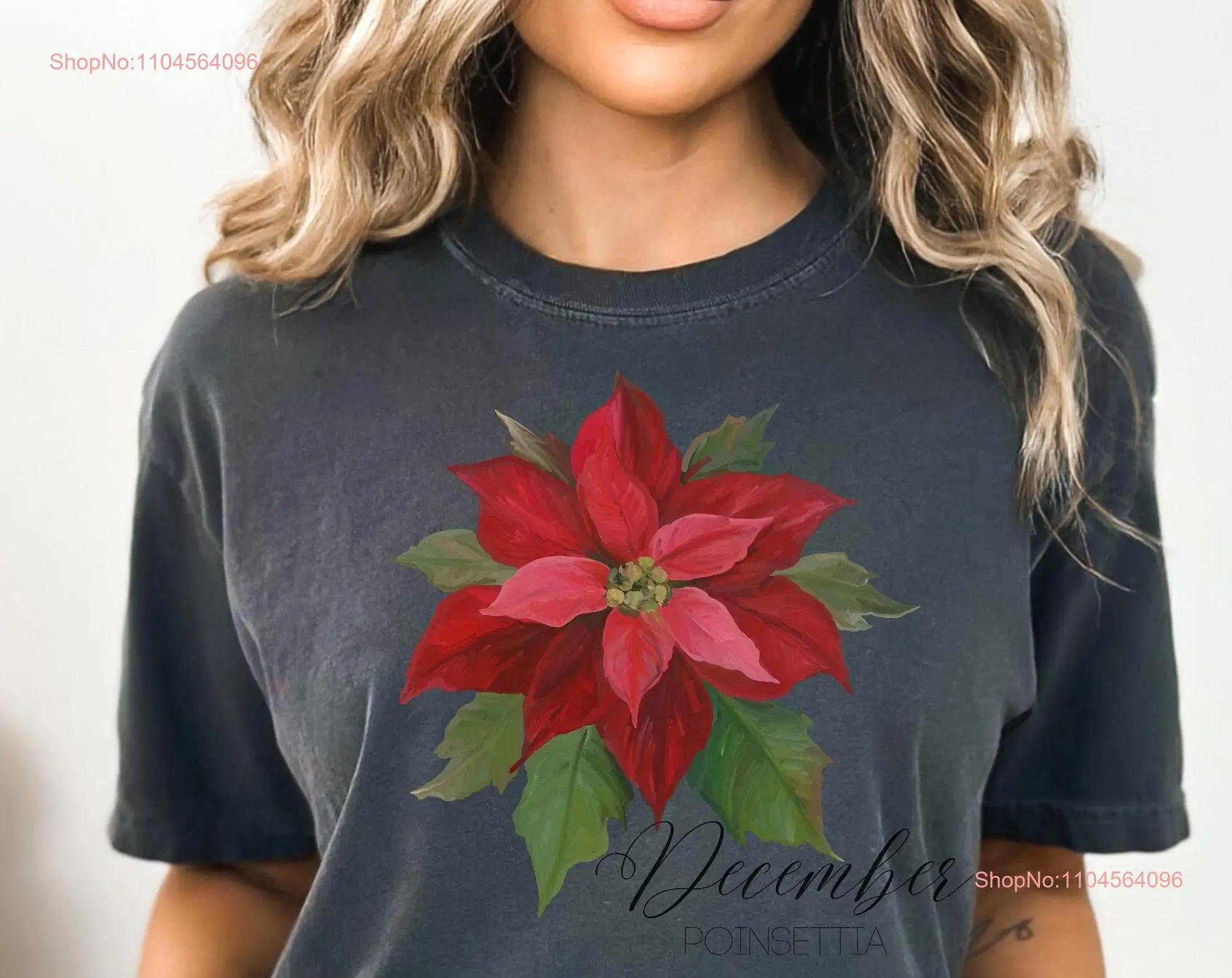 Birth Flower T Shirt December Poinsettia long or short sleeves