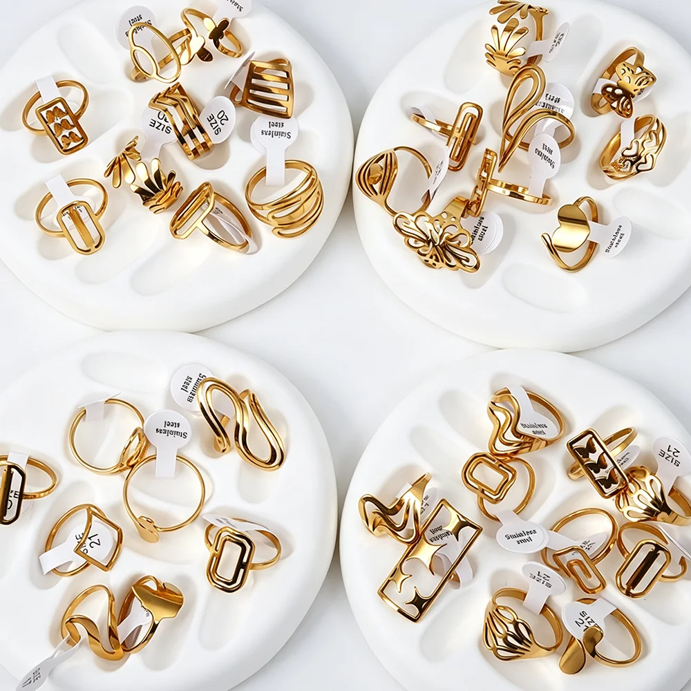 20 Stück Edelstahl Damenringe Rechteckig/Quadratisch/Rhombus Geometrische Fingerringe Modeschmuck Geschenk Großhandel – Detail 1