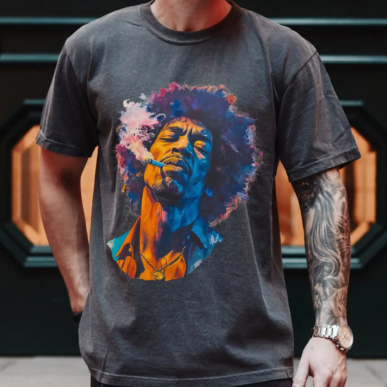 Jimi T Shirt Vintage Classic Rock Retro Psychedelic Guitar All Along The Watchtower