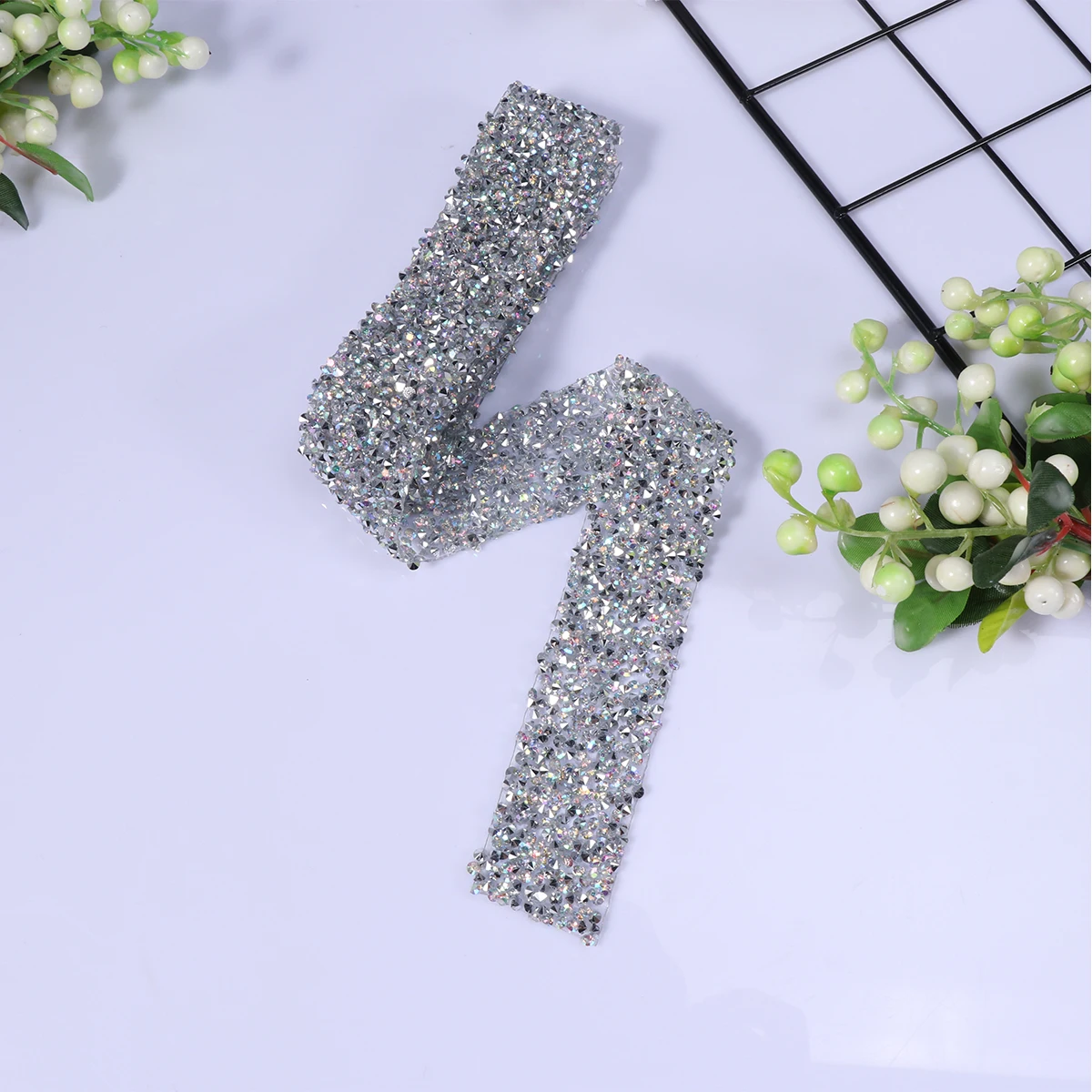 

1 Yard Silver Back Glue Rhinestone Mesh Ribbon Hot Fix Adhesive Trim For Wedding Dress Belt Bridal Veil Decor Craft Sewing