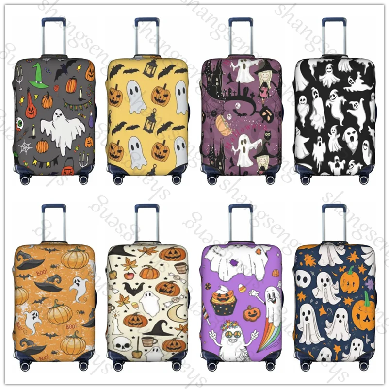 حقيبة سفر واقية، غطاء حقيبة سفر، حماية مرنة، غطاء أمتعة قابل للغسل، 18-32 في نمط شبح لطيف للهالوين #1