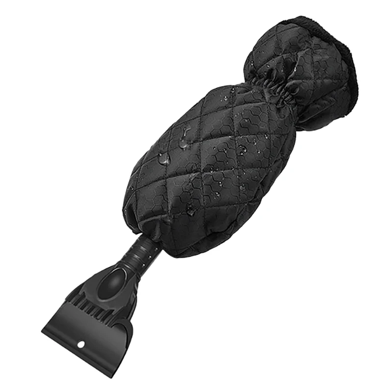 Car Telescopic Ice Scraper Window Warm Gloves Scraper Snow Ice Shovel Removal for Winter Snow Ice Defrost Black