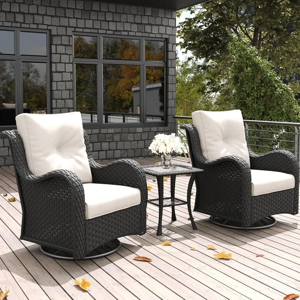 

3-Piece Outdoor Patio Furniture Set: Rattan Wicker Swivel Rocker Chairs with Swivel Glider and Coffee Table