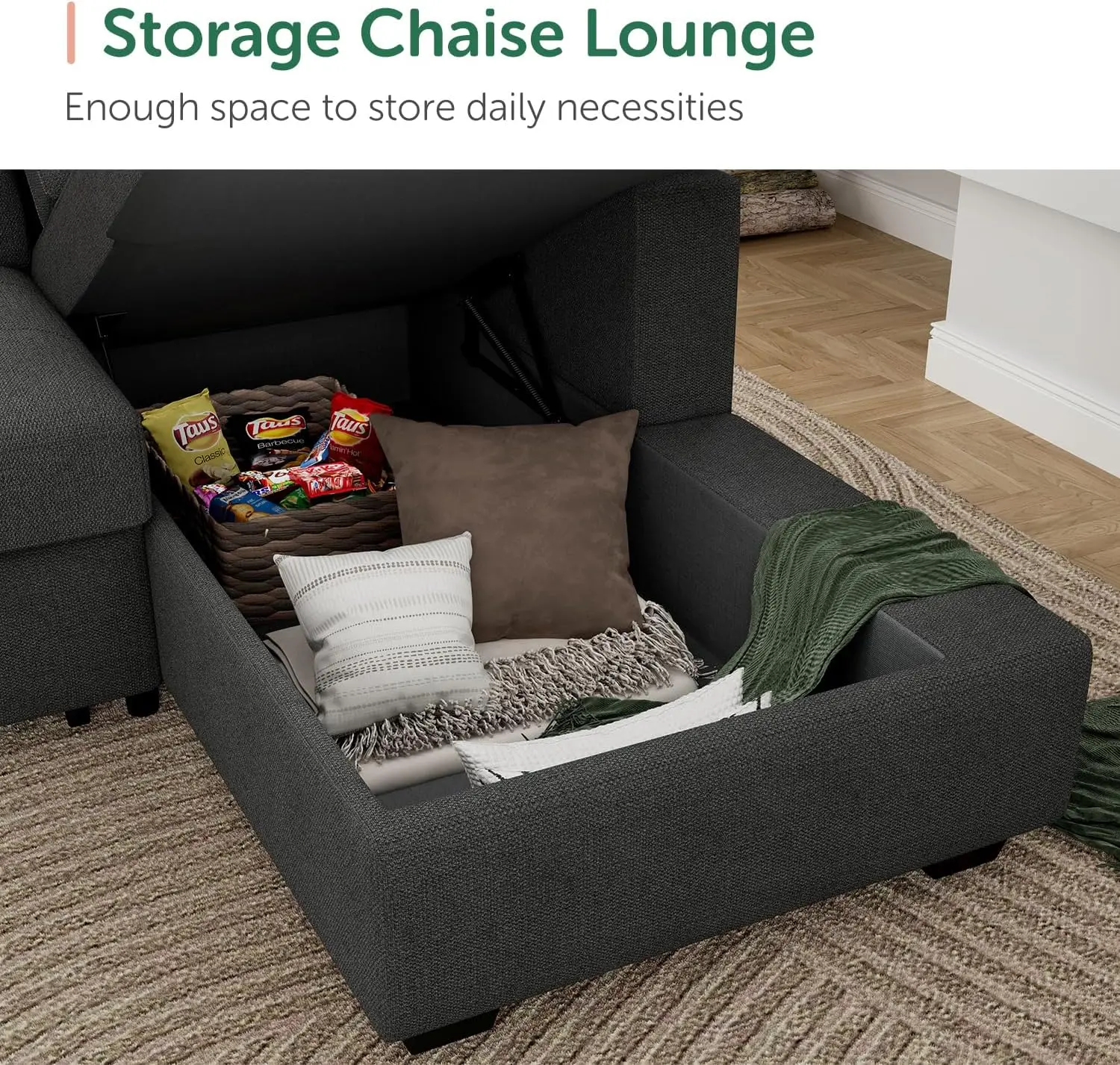Sectional Sleeper Sofa Pull Out Bed with Storage, Sleeper Sectional Sofa Couch, Sectional Sleeper Bed for Living Room, Dark Grey image 4
