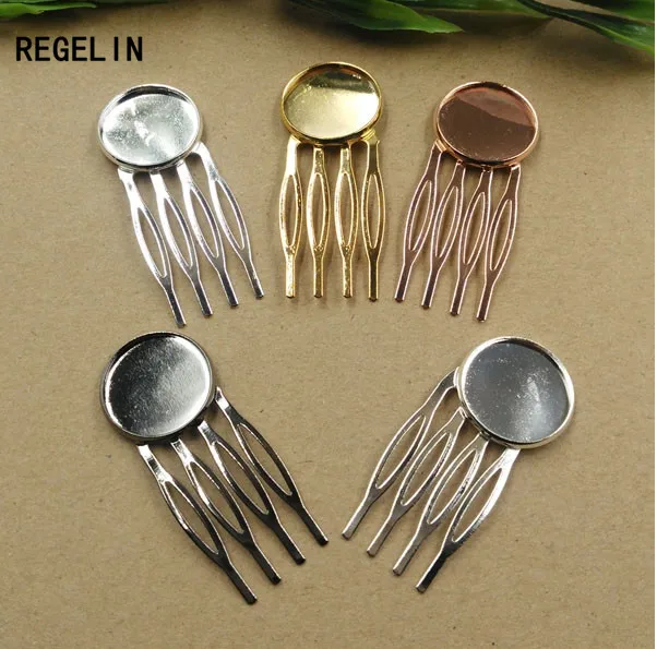 REGELIN 10pcs 4teeth Vintage Hair Jewelry Settings Cabochon Base Blank Bezel Trays for 20mm Cabochon Cameo DIY Hairpins