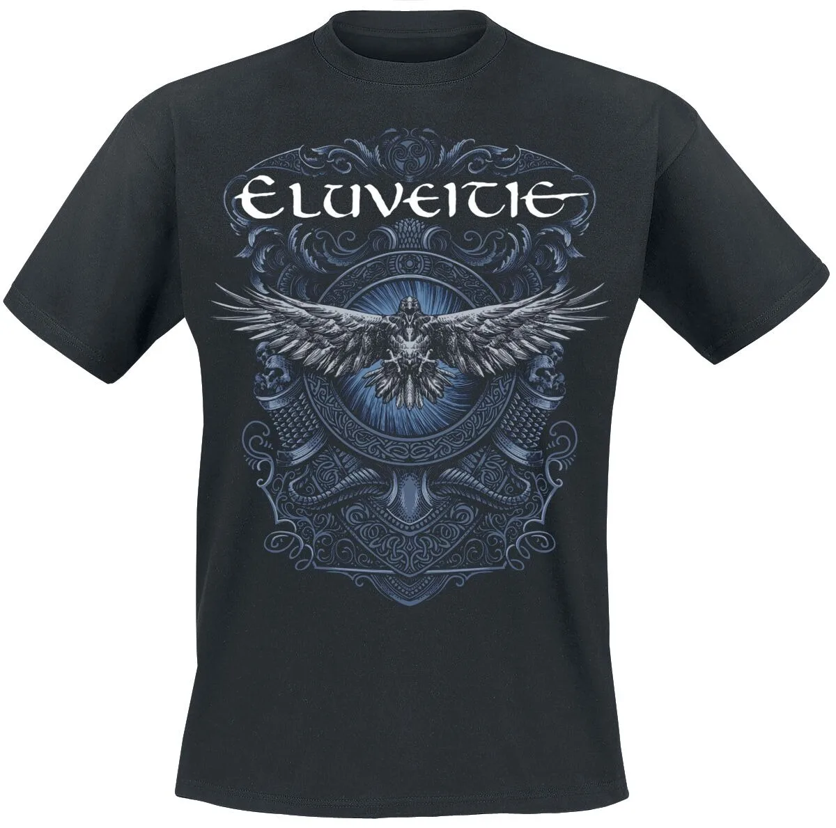 Eluveitie Raven Celtic Ornament Print Black Cotton T-shirt Men Women Folk Metal Unisex Tee