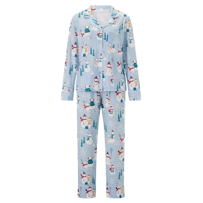 hirigin Matching Christmas Pajamas for Family Long Sleeve Snowman Print Shirts Blouse and High Waist Long Pants Set Loungewear