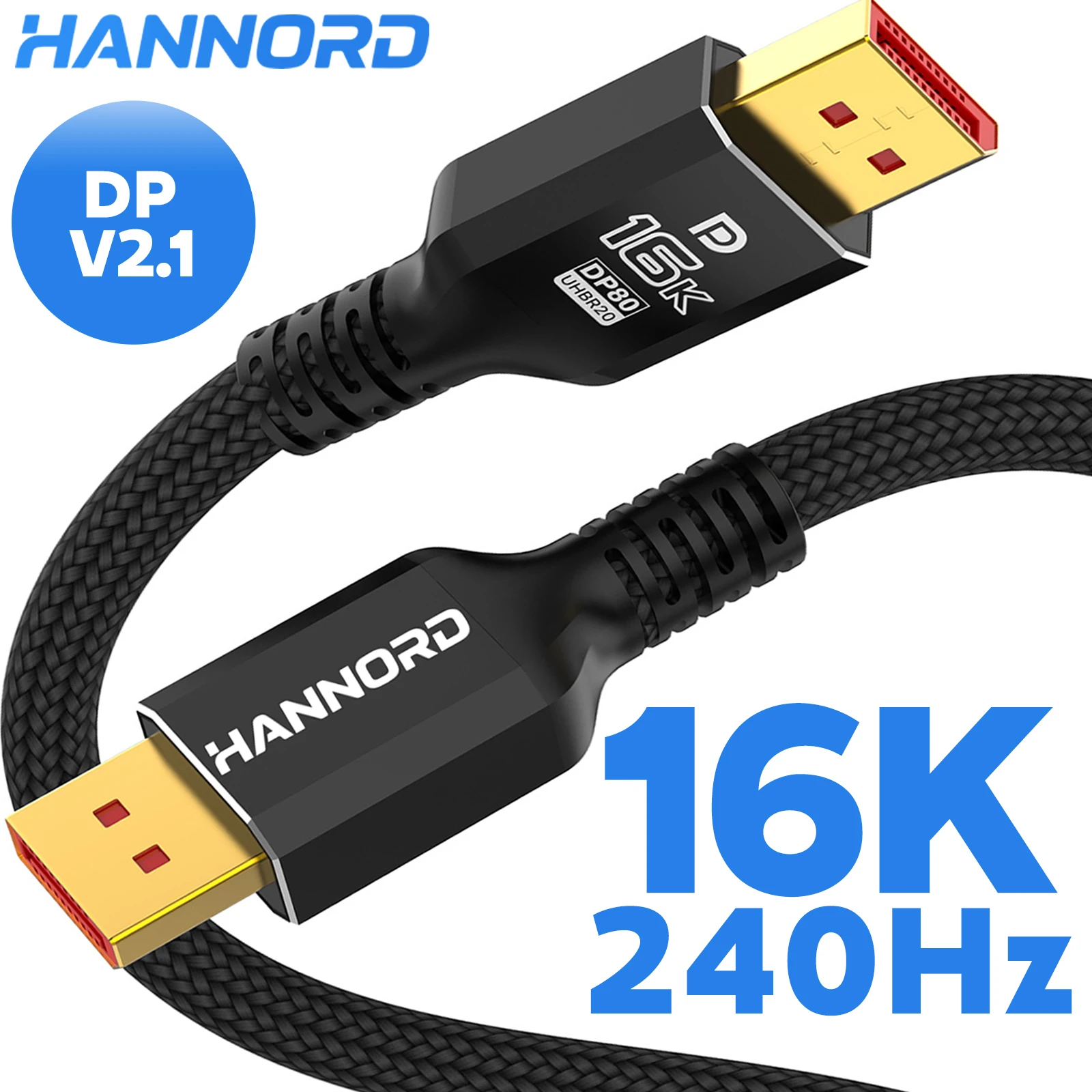 

Hannord 16K Displayport Cable DP2.1 Cord Support 16K@60Hz 80Gbps for Gaming Monitor Laptop HBR3 HDR Graphics Card 4090 PC