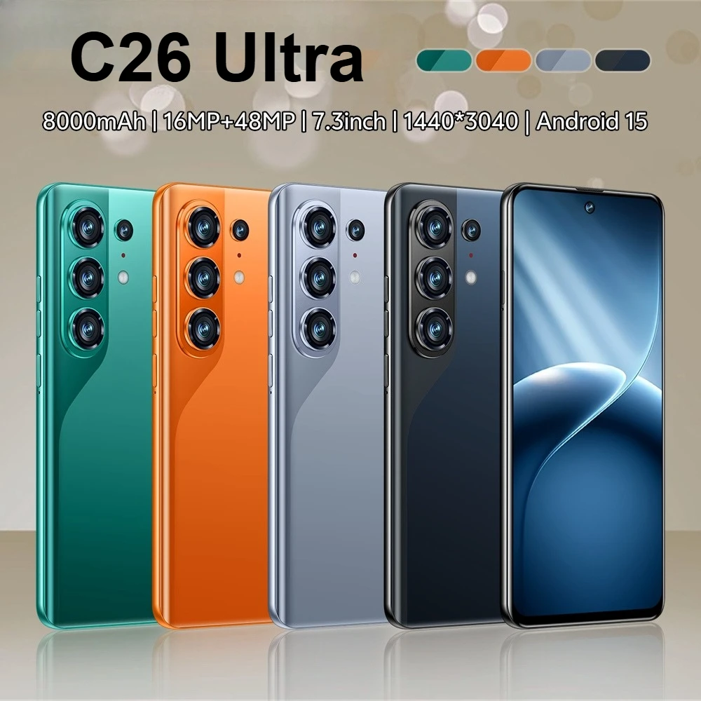 K-Touch Smartphone 5G C26 Ultra Mobile Phones Android 22GB+2TB Cell Phone Smartphone 5G Dual SIM 7800mAh 7.3inch 8000mAh Battery Face Unlock Mobile Phone