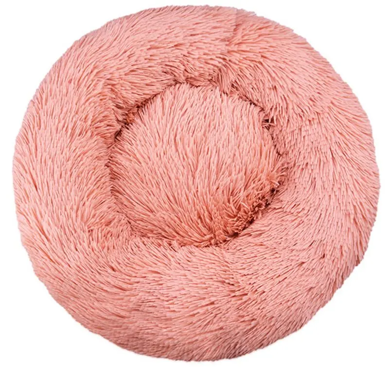 【ELECTRONIC-ACCESSORIES】Machine-Washable Plush Round Pet Bed For Autumn And Winter, Warm For Cats And Dogs In One Pink