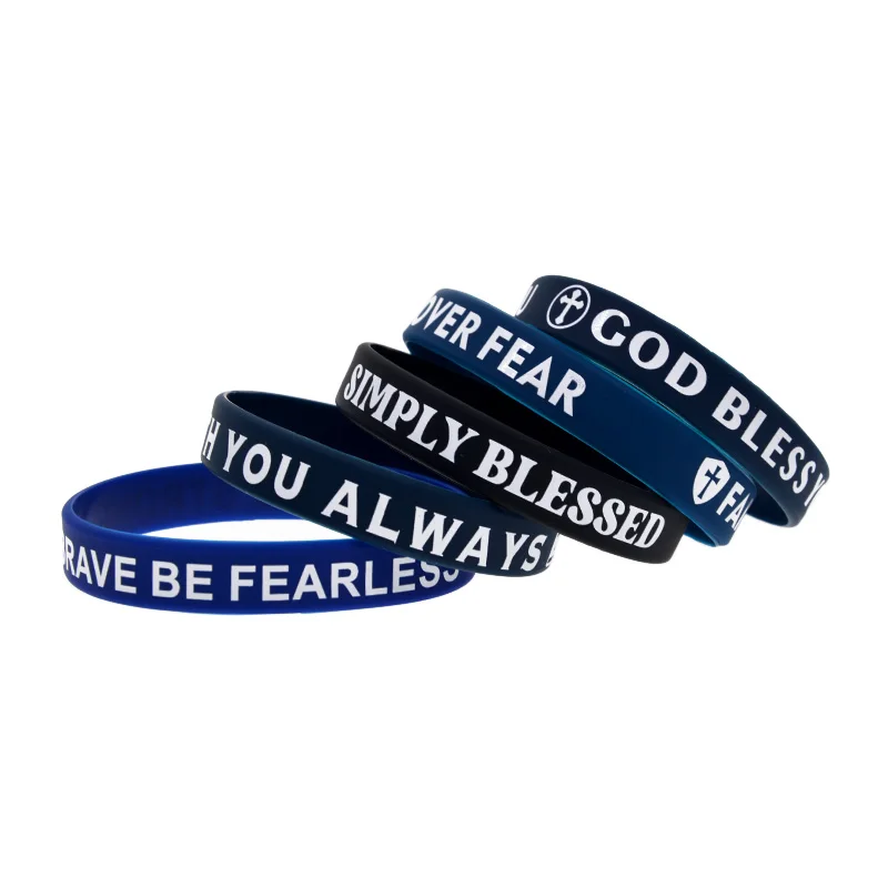1 Stück/5 Stück christliche Bibelvers-Silikonarmbänder „God Bless you Blessed Gift“ Gummiarmband Unisex – Detail 9