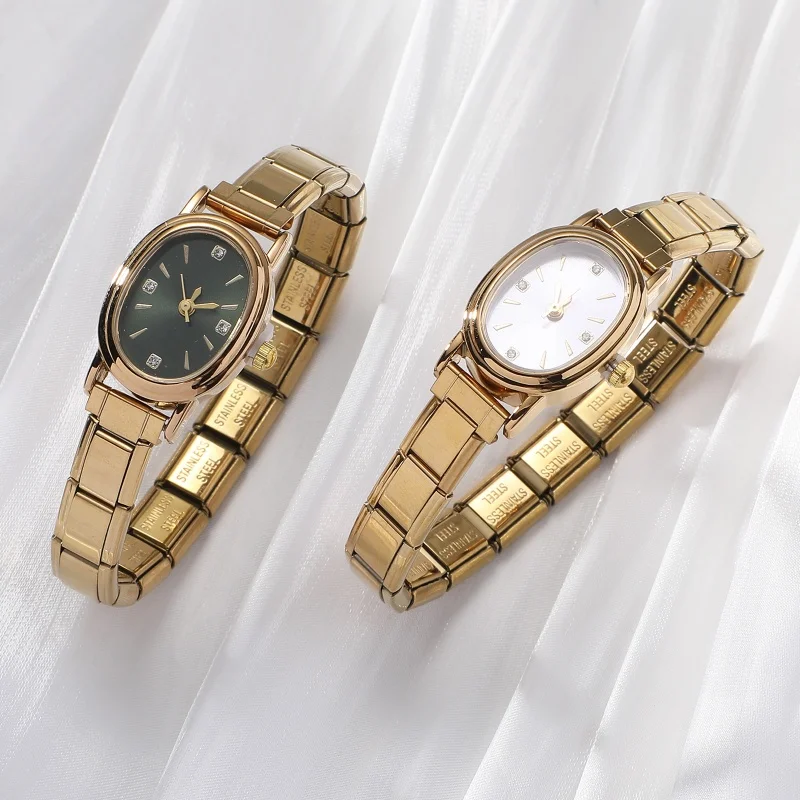 Y2k Fashion Men Women DIY 9mm Width Italian Elastic Charm Stainless High Quality Oval Watch Bracelet Bangle Jewelry Gifts