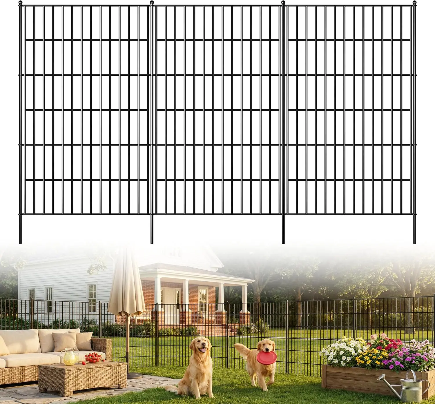 10 Panels No Dig Decorative Garden Fence, 48in(H) x 25ft(L), Dog Fence Outdoor for Yard - Rustproof Metal Animal Barrier