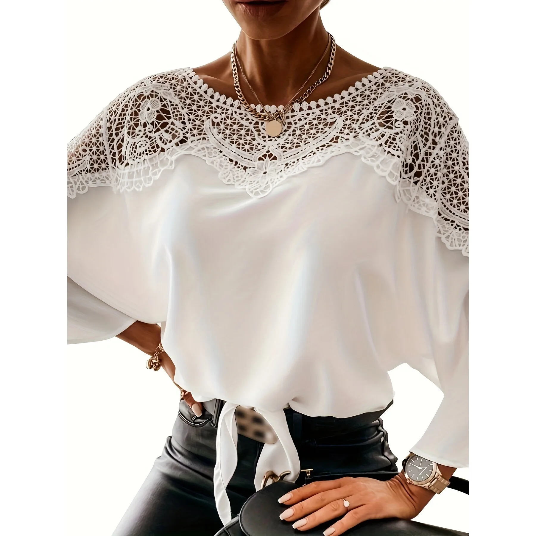 

Lace Trim Long Sve Blouse Women's Princess Sleeve Shirt Cross-Border Easy to Deform No-Sleeve Other Material 100% Spring 2026