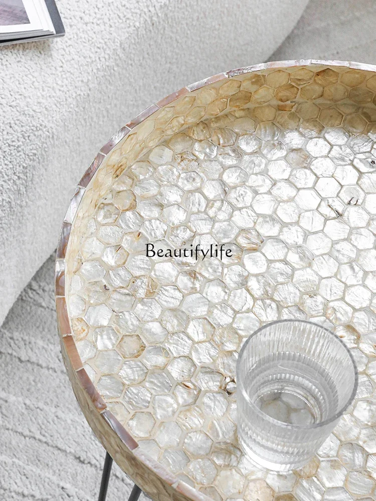 Natural shell round tray edge, wabi-sabi wind storage, bed and breakfast decoration table