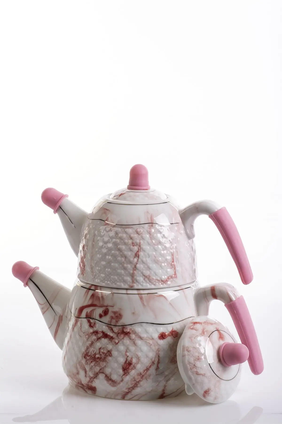 Porcelain Teapot Set Pink Marble Pattern