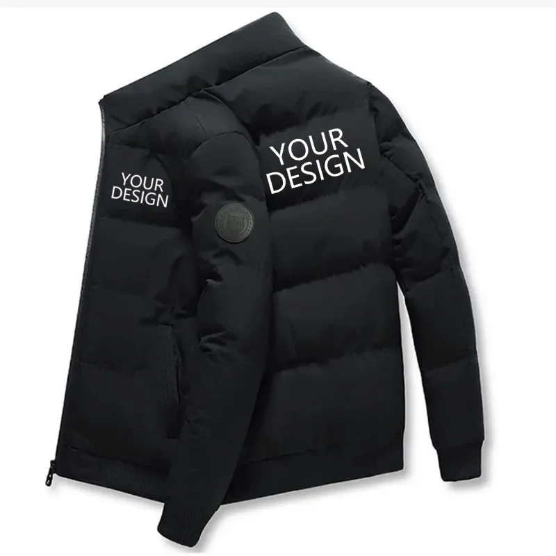 Customized logo winter zipper long-sleeved thick cotton coat for men, trendy brand, casual and versatile, comfortable outerwear