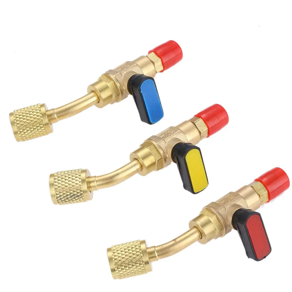 SHGO 3 Pcs Angled Compact Ball Valve 1/4 Inch SAE Air Conditioning Refrigerant R410A R134A Shut Valve for HVAC