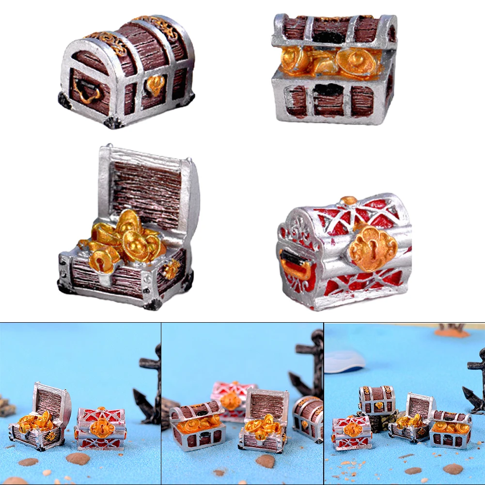 

1 Set Adventure Coin Treasure Chest Ornament Unique Resin Fish Tank Ornament Decorative Treasure Chests For Micro Landscape