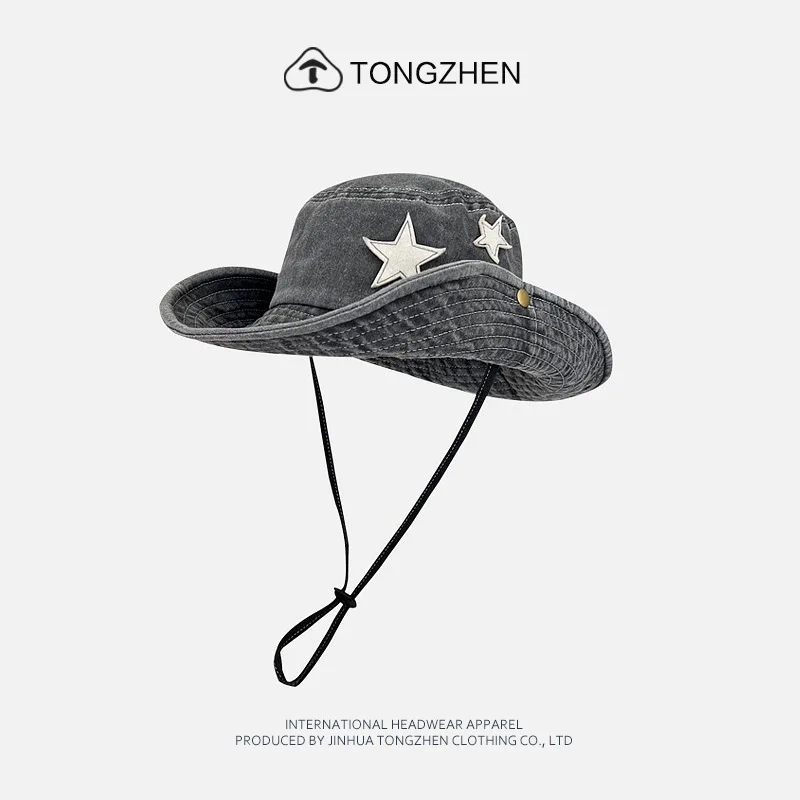 Drawstring Spring/Summer Fisherman Hat Men and Women Flipped Outdoor Mountaineering Fishing Western Cowboy Hat