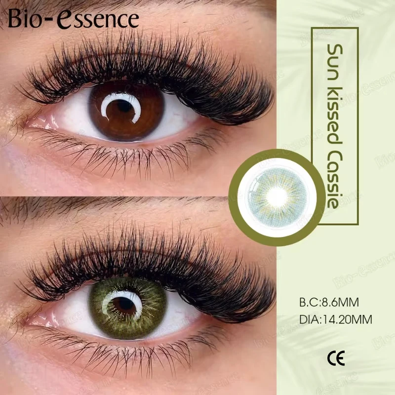 Bio-essence 2 farbige Kontaktlinsen für Augen, Sunkissed-Linsen, grüne Kontaktlinsen, graue Linse, modische Schönheit, Schüler, 1 Jahr