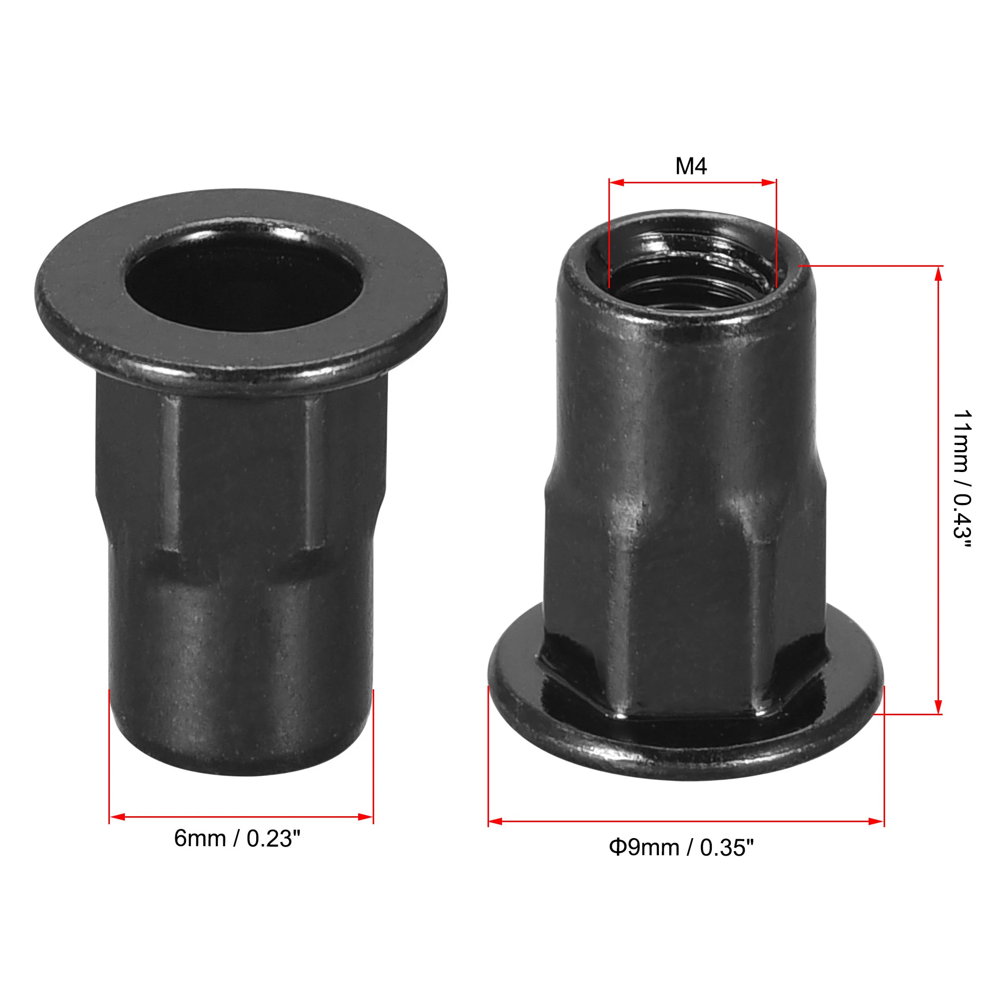 20Pcs M4 M5 M6 Rivet Nuts Thread Half Hexagonal Carbon Steel Flat Head Threaded Nut Insert Rivnut Nutsert for Screw Attachments
