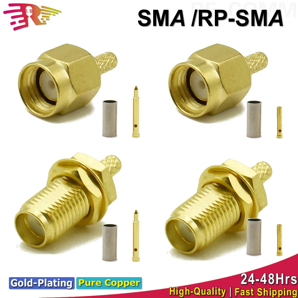 SMA RP SMA Male Plug Female RF Coax Connector Crimp for RG174 RG316 RG178 RG179 LMR100  Cable Brass Gold Plated High-quality