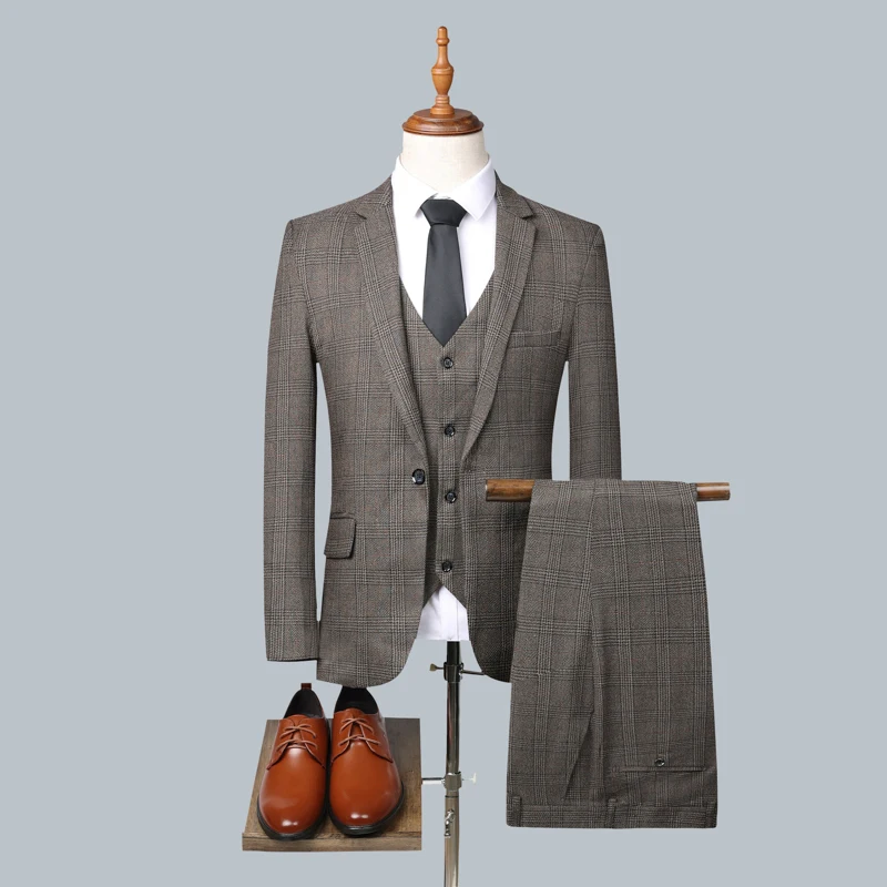 Slim Fit Three-Piece Set Business Casual Wedding Suit Vest Trousers Matching Autumn Winter Fashion Handsome Outfit 2024