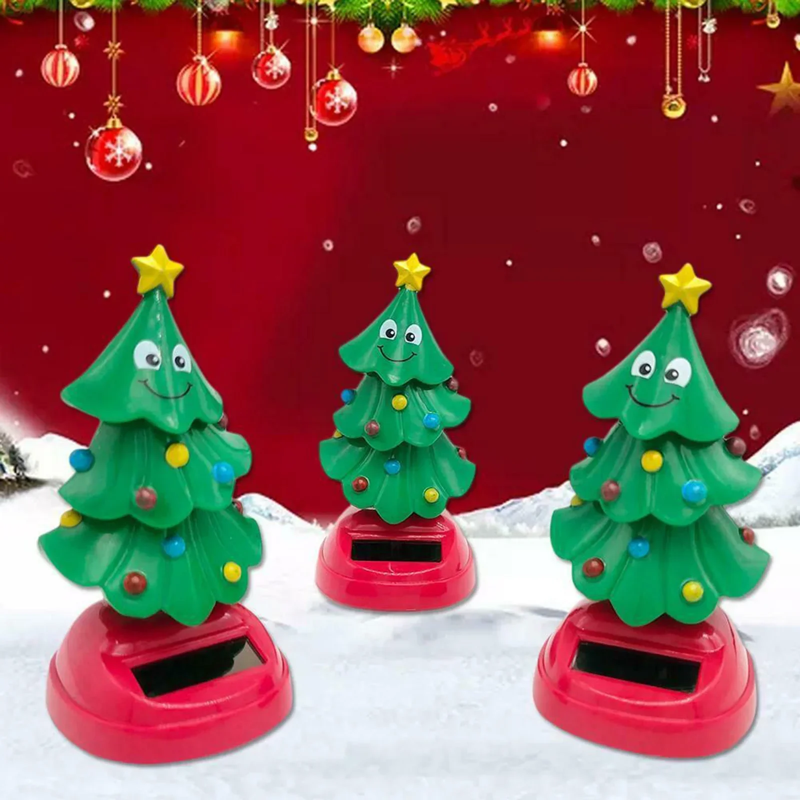 2024 Christmas Cute Car Ornament Solar Dancing Christmas Tree Snowman Santa Claus Elk Automatic Swing Car Interior Decoration