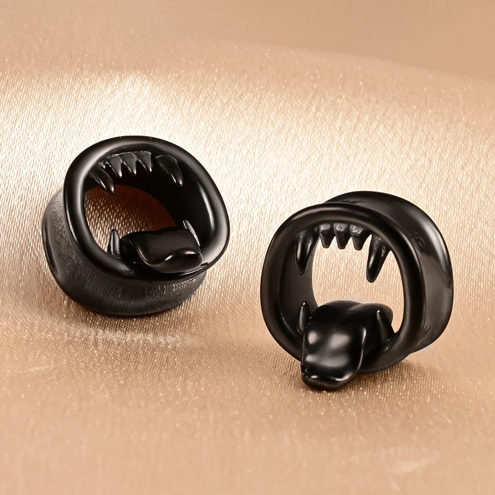 Vankula 2PCS 316 Stainless Steel Monster Tongue Ear Tunnels Ear Gauges Tunnels Plugs Stretcher Expander Piercing Body Jewelry