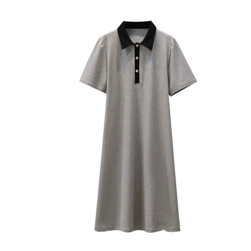 1pc-maternity-dress-short-sleeves-polo-summer-lapel-loose-fit-korean-style-pregnant-women's-clothes-clothing