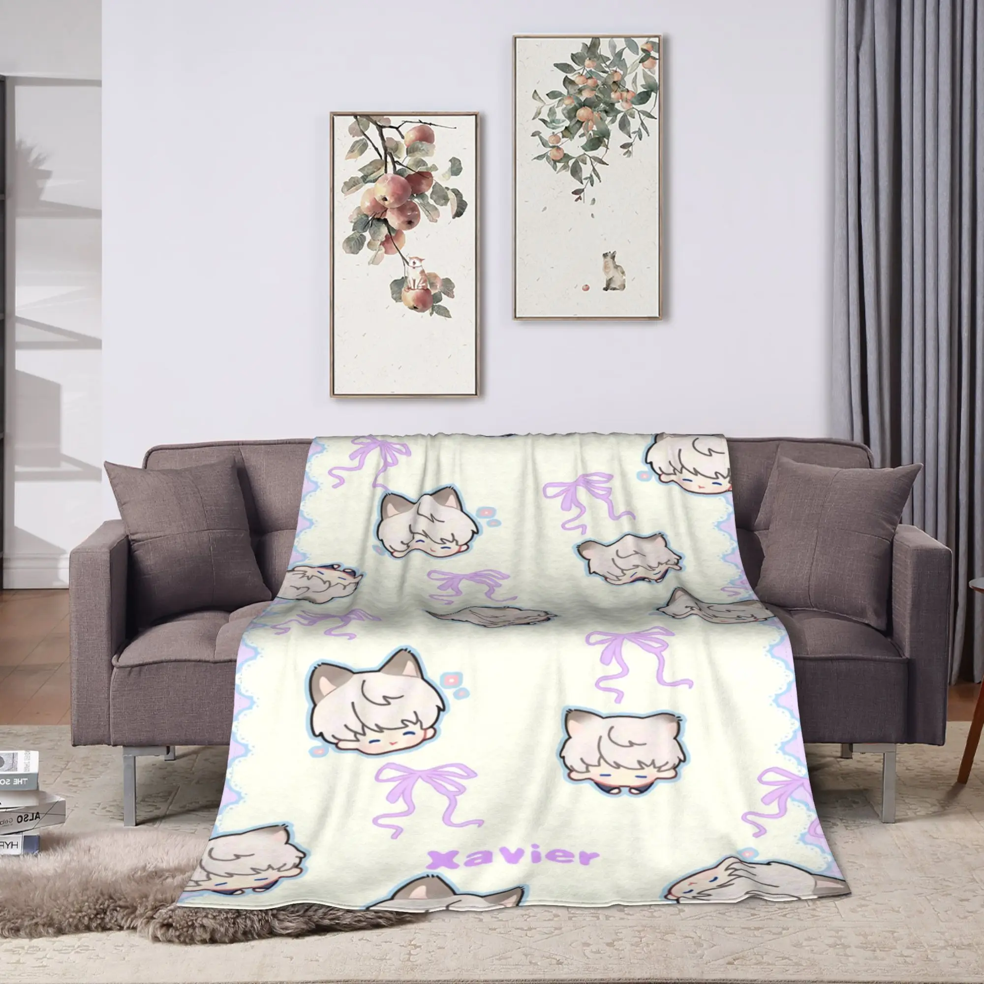 COOL V-Valko L-Love and Deepspace Blanket  Picnic Flannel Throw Blanket For Living Room Warm Soft Bedspread