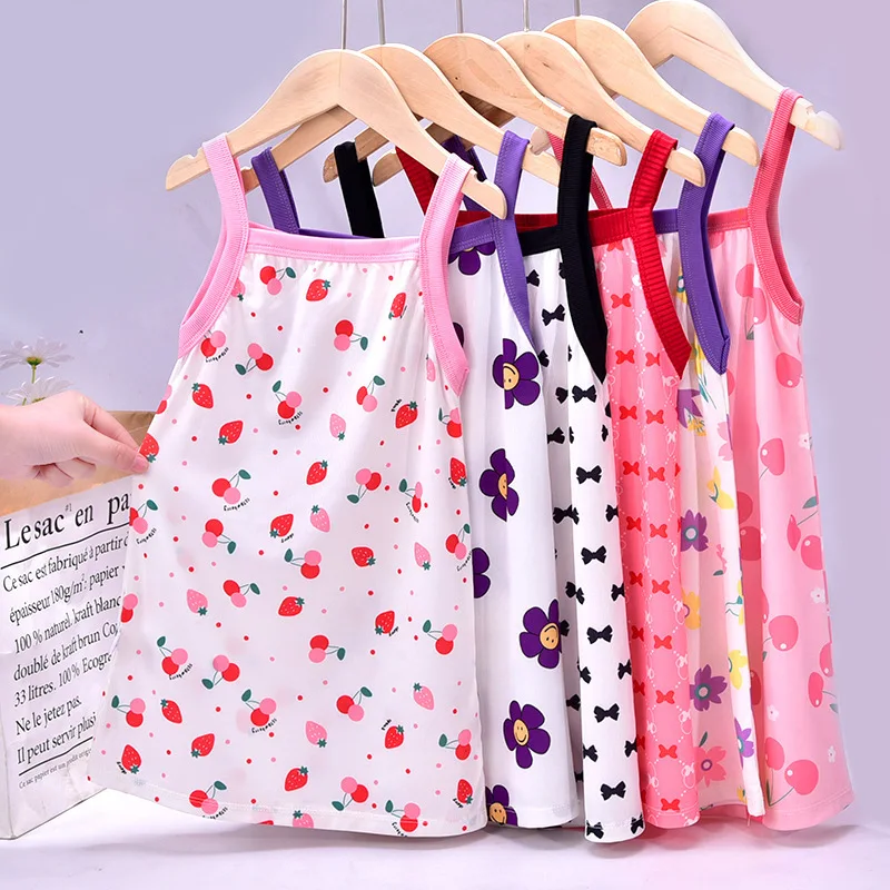 New Summer Suspender Dress For Girls Children's Floral Princess Dress Girls' Ice Silk Dress