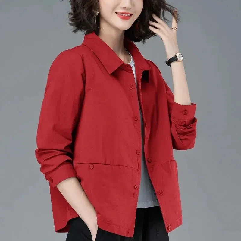 20223 Spring Summer Women Thin Short Jacket Mother Fashion Cardigan Cotton Shirt Windbreaker Female Leisure Jackets Outwear Coat