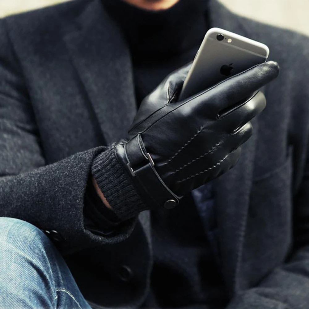 

Comfortable Keep Warm Genuine Leather Gloves Water Ripple Design Sheepskin Men's Gloves, Male Winter,black Men's Leather Gloves