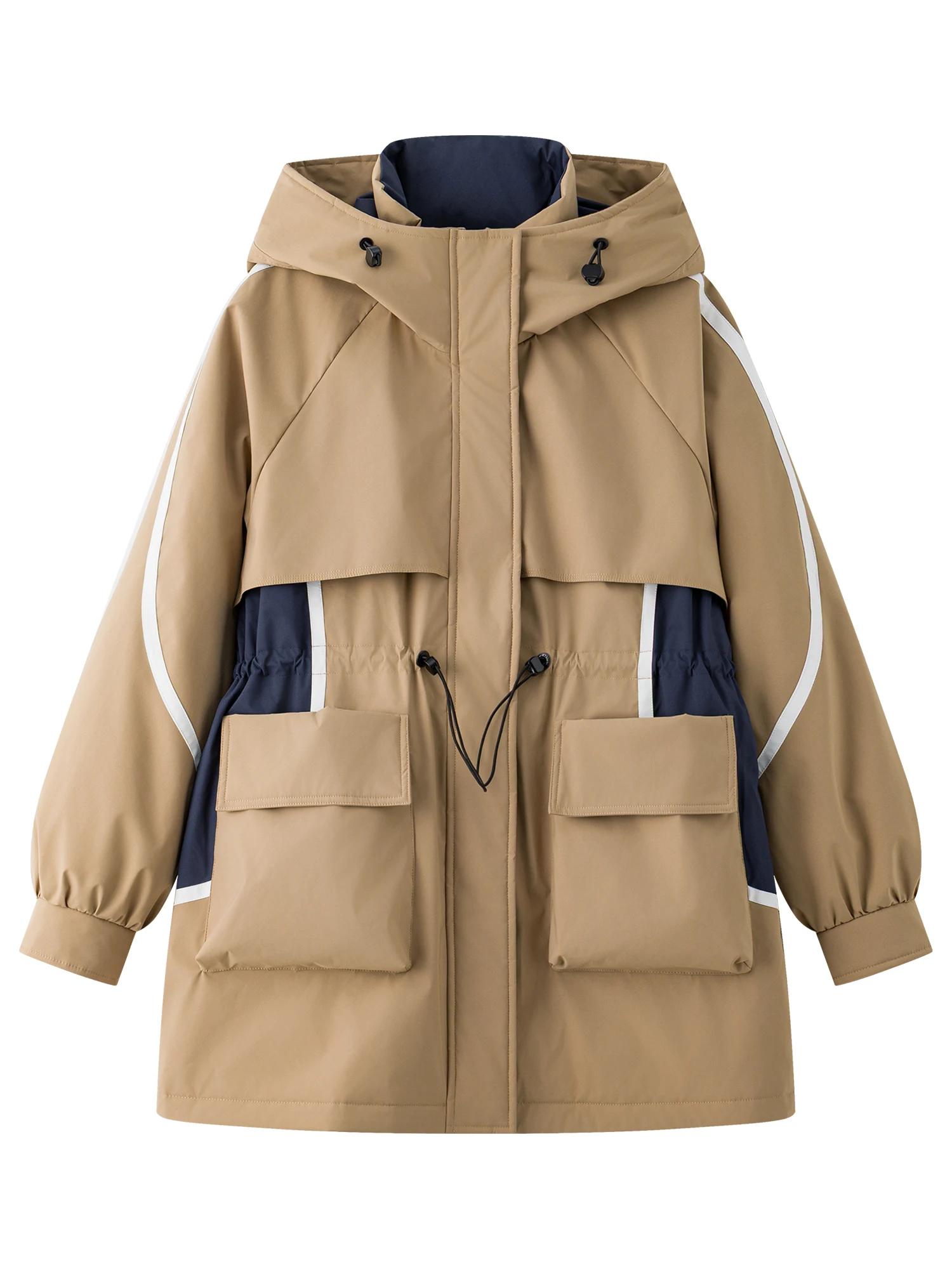 FSLE 2025 الخريف الشتاء المرأة الوقوف طوق مقنعين كتلة اللون معطف منتفخ الرجعية مربوط الخصر أسفل سترة Vintage سترة معاطف #5