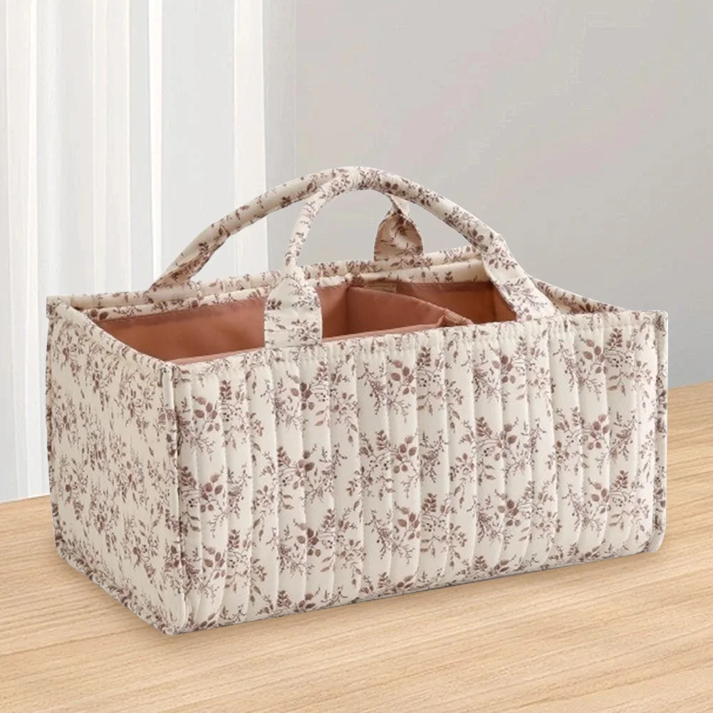 Floral Nursery Storage Basket with Removable Divider Storage Diaper Organizer for Baby Wipes Newborn Essentials Must Haves