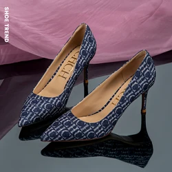Classic Retro Women's New High Heels Checkered Simple Basic Style Letter Design Women's High Heels